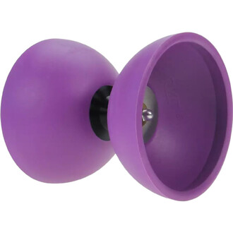 Diabolo violet avec deux coques en plastique, montrant l'intérieur, avec une fixation centrale noire.