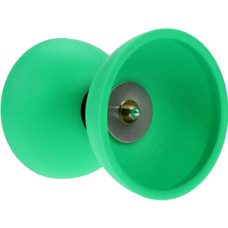 Diabolo de couleur verte avec une surface lisse et un axe central en métal, mettant en avant la conception robuste et le design fonctionnel, faisant partie du Kit diabolo Circus.