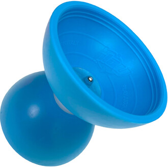Kit diabolo lumineux Fluxo bleu : deux coupelles en plastique bleu et axe central visibles, vue rapprochée.
