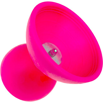 Deux diabolos lumineux roses fluo avec axe central en métal, constituant le kit Fluxo Comet.