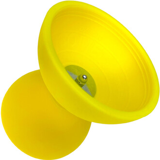 Kit diabolo Comet Lumineux Fluxo : deux diabolos jaunes fluo avec axe métallique central, vue en perspective.