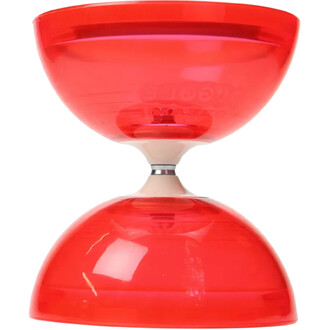 Diabolo lumineux Typhoon en plastique rouge avec une forme en sablier, affichant un design moderne et attrayant, parfait pour le jonglage et les performances.