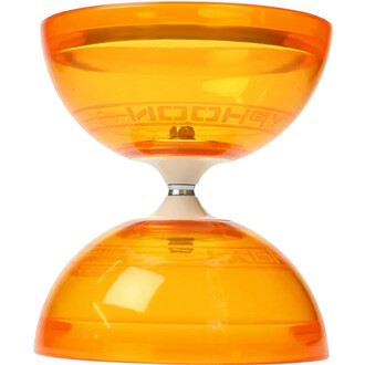 Diabolo lumineux Typhoon de couleur orange avec une forme conique, monté sur une tige centrale blanche.