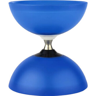 Diabolo Vision Free lumineux de couleur bleue, composé de deux coupelles superposées et d'un axe en métal. Le design lisse et moderne présente un effet translucide, idéal pour des performances de jonglage nocturnes.