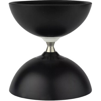 Diabolo lumineux de couleur noire, en forme de coupe, avec un design élégant et robuste. La partie supérieure est en forme de bol ouvert, tandis que la base est arrondie. Un connecteur en métal est visible au centre, ajoutant une touche de solidité. Ideal