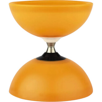 Diabolo Vision Free Lumineux Fluxo de couleur orange, conçu avec un corps en plastique translucide. La partie supérieure est en forme de coupe et la base est en forme de demi-sphère, avec un axe central en métal.
