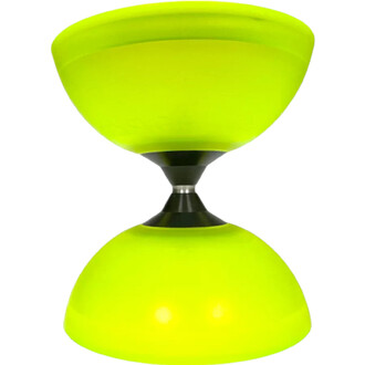 Diabolo lumineux de couleur jaune fluo, avec une structure en forme de sablier. Les deux extrémités présentent des surfaces larges et arrondies, tandis qu'un noyau central noir relie les deux parties.