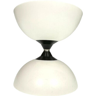 Kit diabolo Vision Lumineux Fluxo, diabolo blanc en plastique avec un axe central en métal noir, présentant une forme symétrique et lisse.