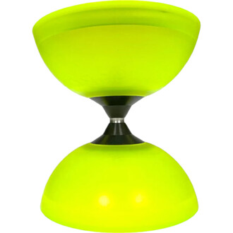 Kit diabolo Vision Lumineux Fluxo, diabolo en plastique fluorescent jaune avec un axe en métal noir.