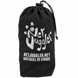 Borsa in tessuto nera NetJuggler con coulisse, logo aziendale e scritta Circus Equipment, pensata per riporre il kit diabolo Hurricane.