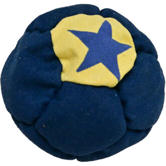 Boule de jonglerie en tissu, couleur bleu foncé avec un motif étoile jaune sur le dessus.