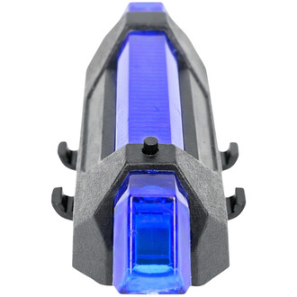 Bloc LED pour Fluxo 2k, avec une coque noire et une partie centrale en plastique bleu translucide, visible de face.