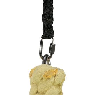 Mèche de bolas feu Snake Large, présentant une tête en tissu crème avec des touches de couleur, reliée par un mousqueton à une corde noire tressée.
