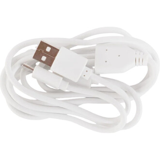 Câble de recharge USB de couleur blanche, avec des connecteurs USB standard et micro-USB, enroulé de manière ordonnée.