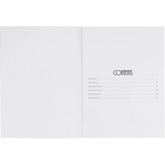 Livre Aerial Physique FIT par Jill Franklin, page de contenus ouverte affichant les sections Introduction (1), Core Program (16), Lower Body Program (66), Upper Body Program (102), Stretching Program (126) et Acknowledgements (149).