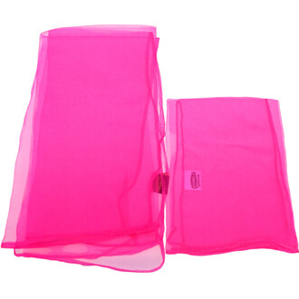 Lot de 3 foulards en tissu translucide de couleur rose vif, comprenant deux foulards de grande taille et un foulard plus petit, présentés en position allongée.