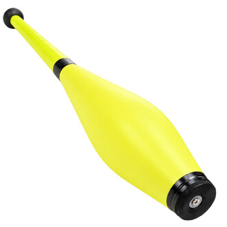 Massue de jonglerie Circus Beard jaune fluo avec corps en forme de goutte, poignée fine, embout rond noir et vis de réglage à l'extrémité.