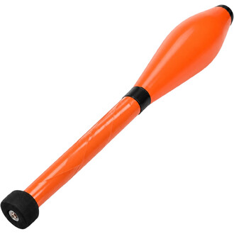 Massue de jonglerie Circus Beard orange avec corps décoré de motifs géométriques blancs, embout noir et anneau de jonction noir.