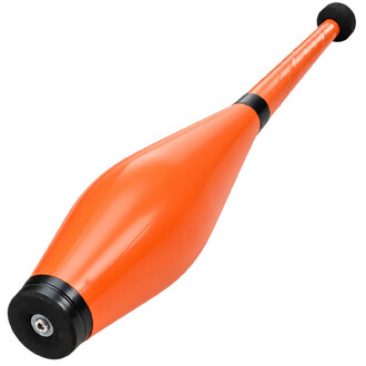 Massue de jonglage Circus Beard orange avec corps profilé, embouts noir et anneau de jonction noir.