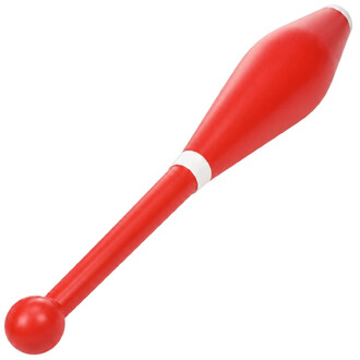 Massue de jonglerie Flare rouge avec corps ergonomique, anneau blanc décoratif et embout blanc, gros plan sur fond blanc.