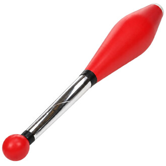 Massue de jonglerie Flare avec corps argenté, tête rouge et embout rouge.