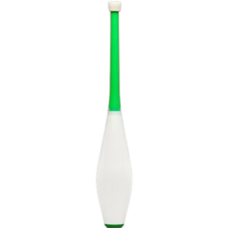 Massue de jonglerie Numbers par Henrys, corps blanc en forme de masse avec tige centrale vert néon et embouts blancs.