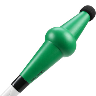 Clava da giocoleria Radical Fish di colore verde, con corpo ergonomico, punta nera e marchio impresso, vista ravvicinata.