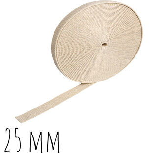 Mèche Kevlar beige en rouleau, largeur 25 mm, extrémité libre.