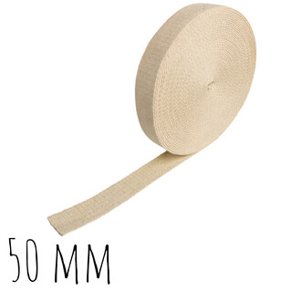 Mèche Kevlar beige en rouleau, bande tissée de 50 mm de largeur.