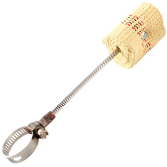 Mèche amovible Hot Tips pour cerceau 20 mm, tige en câble métallique torsadé, gaine crochetée beige et anneau de serrage métallique à l’extrémité.