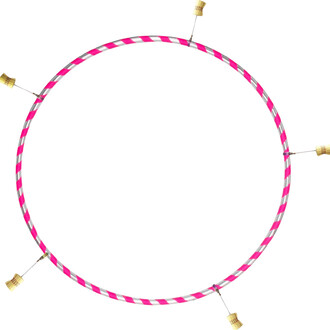Cerceau de jonglage rose et argent avec six mèches amovibles Hot Tips fixées autour du bord (cerceau 20 mm).