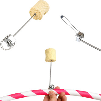 Mèche pour Hula Hoop Feu Threeworlds : corde beige tressée reliée à un câble métallique avec fixations, portion de cerceau rose et blanc en bas.