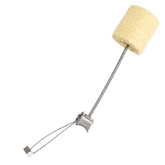 Mèche cylindrique beige pour hula hoop feu Threeworlds fixée sur une tige métallique.