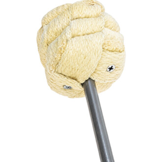 Mèche pour cerceau aérien : corde beige épaisse enroulée autour d’un tube métallique gris avec vis apparentes.