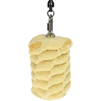 Corde de jonglerie Meteor Twista Black de 140 cm, avec un corps en tissu beige strié, attaché à un mousqueton en métal.