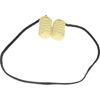 Corde de jonglerie Meteor Twista de 140 cm, avec deux poignées en mousse jaune et une corde noire tressée.