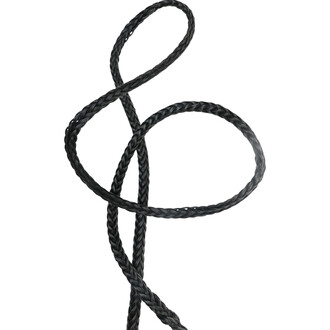 Corde de jonglage Meteor Twista de 140 cm en noir, tressée, formant des boucles et des entrelacs sur fond blanc.