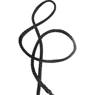 Corde de jonglage Meteor Twista de 140 cm en noir, tressée, formant des boucles et des entrelacs sur fond blanc.