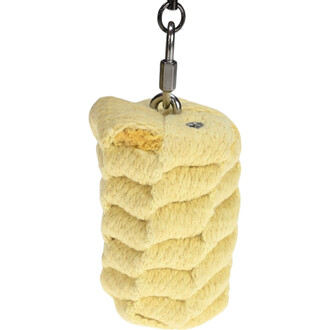 Jouet de jonglerie Meteor Twista, de forme rectangulaire avec une texture ondulée, de couleur jaune. Attaché à un crochet en métal pour faciliter l'utilisation.