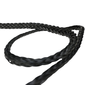 Corde tressée noire, enroulée de manière aléatoire, vue en gros plan. Idéale pour utilisation avec le Meteor Twista.