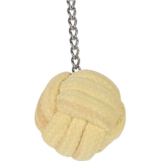 Meteor de feu Gora avec un corps en jute de couleur claire, tressé, attaché à une chaîne métallique.