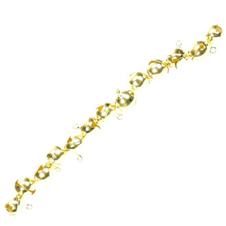Mini grelots dorés de 14 mm, disposés en ligne avec des attaches, brillants et réfléchissants.