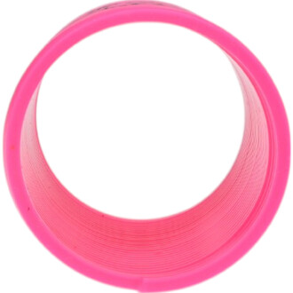 Mini Springy Dinosaure en couleur rose vif, présentant une forme d'anneau. L'intérieur est texturé avec des lignes parallèles, offrant une apparence amusante et ludique. Idéal pour les jeux et la jonglerie.