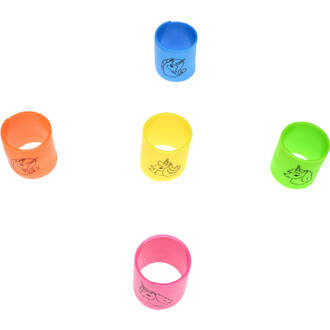 Mini Springy Licorne : cinq ressorts en plastique colorés (orange, bleu, jaune, vert et rose) avec des motifs de licornes dessinés en noir.