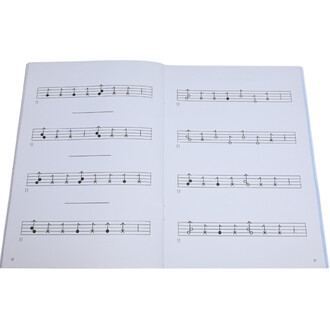 Partition musicale ouverte montrant des portées avec des notes et des symboles musicaux sur deux pages.