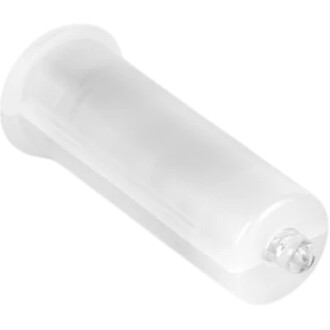 Module LED Lumi – petit boîtier cylindrique blanc vu de profil avec vis à l’extrémité.