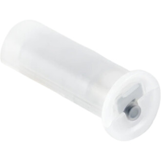 Module LED Lumi blanc translucide, vue en gros plan montrant le corps cylindrique et le connecteur à l’extrémité.