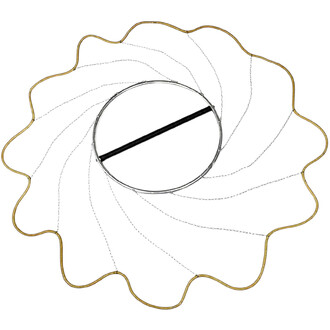 Mondchakra – eine wellenförmige goldene Kreisstruktur, die silberne Kreise umschließt, die durch dünne Fäden verbunden sind, wobei ein schwarzer Balken durch den zentralen Kreis verläuft.
