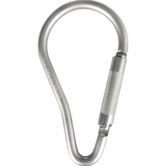 Mousqueton à vis ISC KH407, grand modèle, en aluminium argenté, forme ovale avec verrouillage à vis et manchon strié.