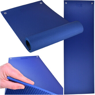 Natte de jonglerie Rebound de couleur bleue, mesurant 1800x600 mm. L'image montre la natte enroulée avec une texture antidérapante, des œillets en métal pour fixation, et un gros plan d'une main tenant la natte pour illustrer sa flexibilité et sa qualité.